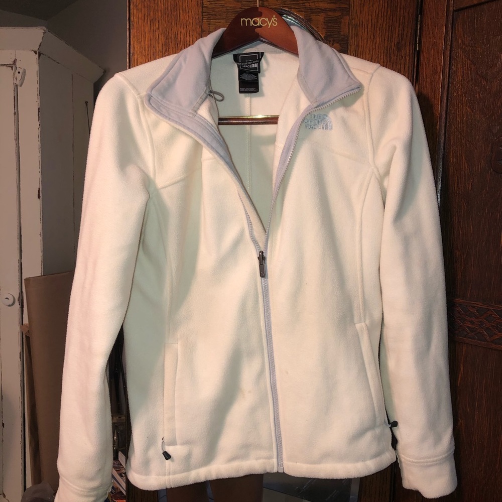 White North face fleece zip up jacket